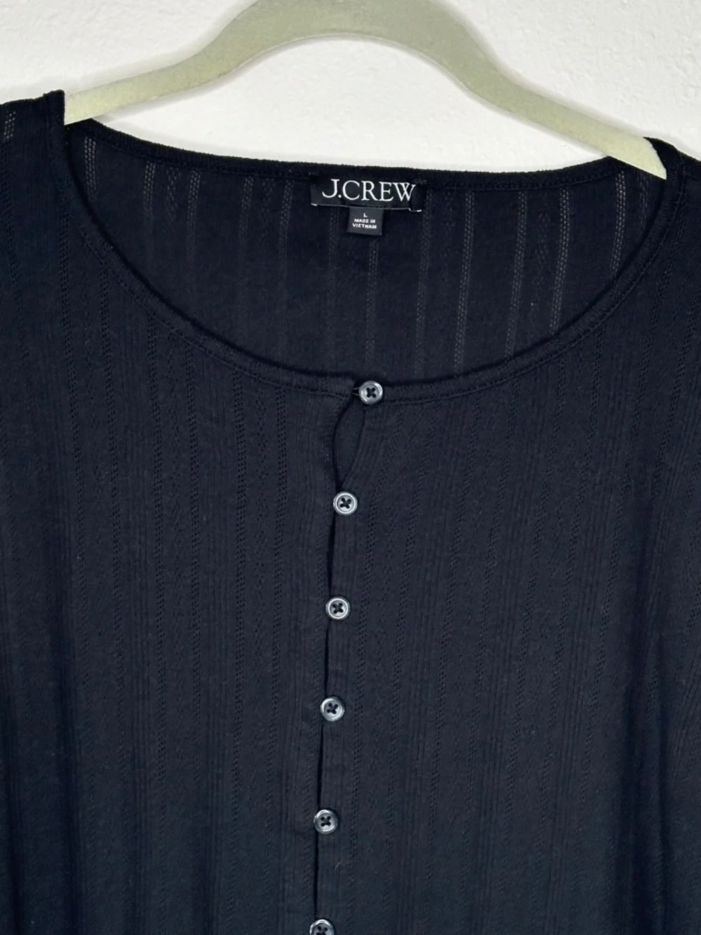 J. Crew Pointelle Short Sleeve Cardigan, Black, Size Large